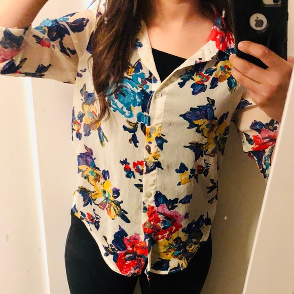 About A Girl Tops - About a Girl Sheer Floral Button Up